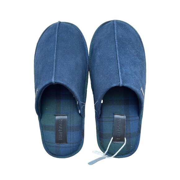 Barbour Navy Suede Indoor Tartan Slippers ( 8 )